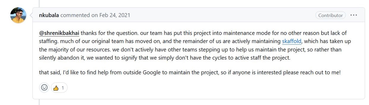 Reason of end of project support